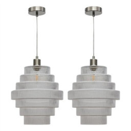 First Choice Lighting Set Of 2 Benson - Tier Large Glass Satin Nickel Ceiling Pendant Light - thumbnail 1