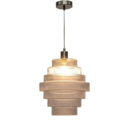First Choice Lighting Set Of 2 Benson - Tier Large Glass Satin Nickel Ceiling Pendant Light - thumbnail 3