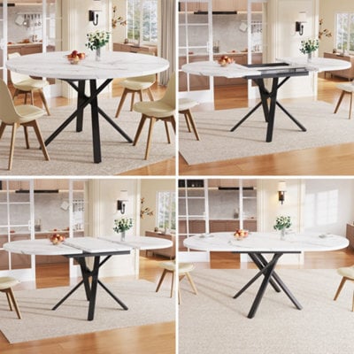 Btm Extendable Dining Table 100 140Cm Round Oval Table With X Metal Frame And Adjustable Feet, White Black - image 1