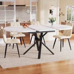 Btm Extendable Dining Table 100 140Cm Round Oval Table With X Metal Frame And Adjustable Feet, White Black - thumbnail 7