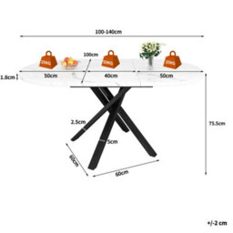 Btm Extendable Dining Table 100 140Cm Round Oval Table With X Metal Frame And Adjustable Feet, White Black - thumbnail 8