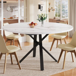 Btm Extendable Dining Table 100 140Cm Round Oval Table With X Metal Frame And Adjustable Feet, White Black - thumbnail 2
