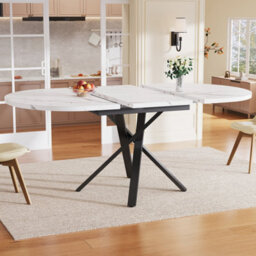Btm Extendable Dining Table 100 140Cm Round Oval Table With X Metal Frame And Adjustable Feet, White Black - thumbnail 3