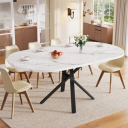 Btm Extendable Dining Table 100 140Cm Round Oval Table With X Metal Frame And Adjustable Feet, White Black - thumbnail 4