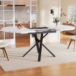 Btm Extendable Dining Table 100 140Cm Round Oval Table With X Metal Frame And Adjustable Feet, White Black - thumbnail 5