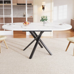 Btm Extendable Dining Table 100 140Cm Round Oval Table With X Metal Frame And Adjustable Feet, White Black - thumbnail 6