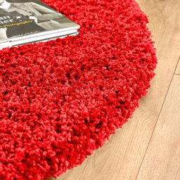 Bravich Bright Red Thick Shaggy Circle Rug - California - 150Cm - thumbnail 3