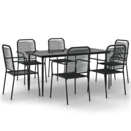 Berkfield 7 Piece Garden Dining Set Black Cotton Rope And Steel - thumbnail 2