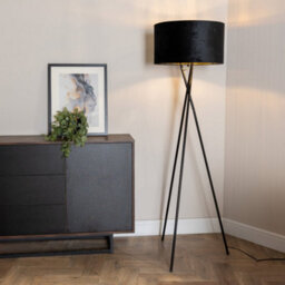 Valuelights Camden Black Tripod Floor Lamp With Velvet/gold Shade