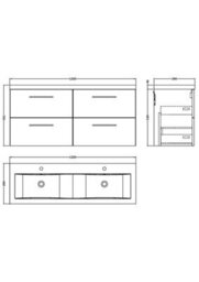 Balterley Bramshall 1200mm Wall Hung 4 Drawer Vanity Unit With Double Basin For Modern Bathroom Storage - Solace Oak - thumbnail 2
