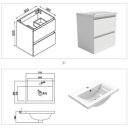 Probaty Bathrooms Vanity Unit Matte White Mdf,500X385X520mm,wall Mounted,2 Drawers With Ceramic Basin - thumbnail 8