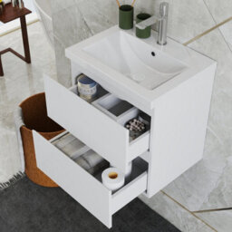 Probaty Bathrooms Vanity Unit Matte White Mdf,500X385X520mm,wall Mounted,2 Drawers With Ceramic Basin - thumbnail 3
