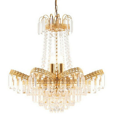 Hanging Ceiling Pendant Light Gold & Glass 9 Light Chandelier Lamp Bulb Fitting - image 1