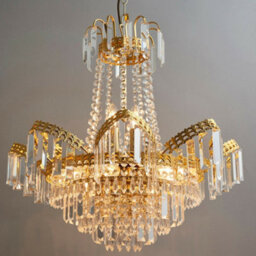Hanging Ceiling Pendant Light Gold & Glass 9 Light Chandelier Lamp Bulb Fitting - thumbnail 3