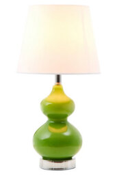 Orsina Light Green Glass Table Lamp With Chrome Base, Chrome Trim Round Table Lamp, Contemporary Glass Lighting - thumbnail 2