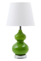 Orsina Light Green Glass Table Lamp With Chrome Base, Chrome Trim Round Table Lamp, Contemporary Glass Lighting