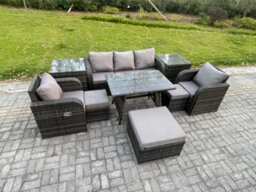 Fimous Rattan Wicker Garden Furniture Patio Conservatory Sofa Set With Rectangular Dining Table Reclining Chair 3 Seater Sofa - thumbnail 1
