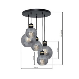 Milagro Omega Black/gold Pendant Lamp 5Xe27 With Elegant Smoked Glass Spheres Quality Matt Black Fittings With Gold Detail - thumbnail 6