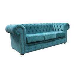 Chesterfield Handmade 3 Seater Sofa Settee Pimlico Petrol Fabric In Classic Style - thumbnail 2