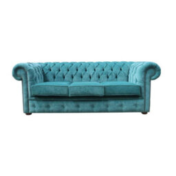 Chesterfield Handmade 3 Seater Sofa Settee Pimlico Petrol Fabric In Classic Style - thumbnail 1