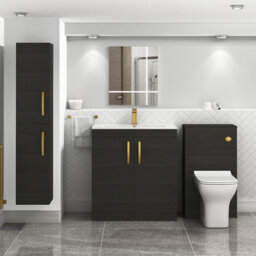 Royal Bathrooms Turin Hale Black 800mm Floor Standing Vanity Unit 2 Door With Minimalist Basin Sink & Brushed Brass Handles - thumbnail 2