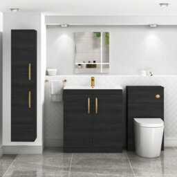 Royal Bathrooms Turin Hale Black 800mm Floor Standing Vanity Unit 2 Door With Minimalist Basin Sink & Brushed Brass Handles - thumbnail 4