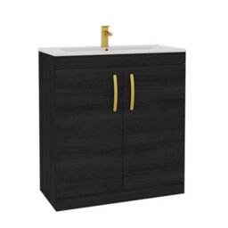 Royal Bathrooms Turin Hale Black 800mm Floor Standing Vanity Unit 2 Door With Minimalist Basin Sink & Brushed Brass Handles - thumbnail 6