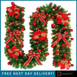 SuperGift.com 9Ft Pre Lit Artificial Green Christmas Garland Reusable Festive Decoration For Indoor & Outdoor - thumbnail 1