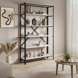 Ralph Industrial Style Bookcase Black With Concrete - thumbnail 1