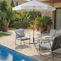 Wyld And Coco Garden Market Parasol White 2.58M Polyester Fabric Steel Pole Uv-Resistant Outdoor Shade - thumbnail 2