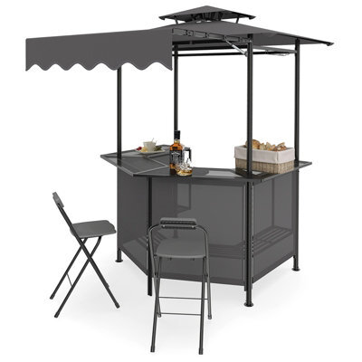 Gainoom 3-Piece Patio Bar Set Grey Outdoor Bbq Canopy W/bar Table & 2 Folding Bar Stools - image 1