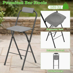 Gainoom 3-Piece Patio Bar Set Grey Outdoor Bbq Canopy W/bar Table & 2 Folding Bar Stools - thumbnail 9