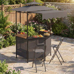Gainoom 3-Piece Patio Bar Set Grey Outdoor Bbq Canopy W/bar Table & 2 Folding Bar Stools - thumbnail 3