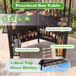 Gainoom 3-Piece Patio Bar Set Grey Outdoor Bbq Canopy W/bar Table & 2 Folding Bar Stools - thumbnail 4