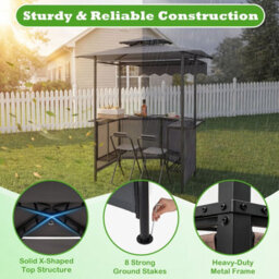 Gainoom 3-Piece Patio Bar Set Grey Outdoor Bbq Canopy W/bar Table & 2 Folding Bar Stools - thumbnail 5