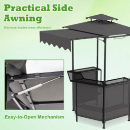 Gainoom 3-Piece Patio Bar Set Grey Outdoor Bbq Canopy W/bar Table & 2 Folding Bar Stools - thumbnail 6