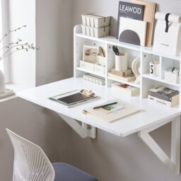 Sobuy Fwt07-Ii-W, Folding Wall-Mounted Drop-Leaf Table Desk Integrated With Storage Shelves,white,w90Xd60Xh78 - thumbnail 9