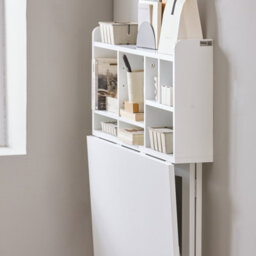 Sobuy Fwt07-Ii-W, Folding Wall-Mounted Drop-Leaf Table Desk Integrated With Storage Shelves,white,w90Xd60Xh78 - thumbnail 4