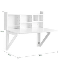 Sobuy Fwt07-Ii-W, Folding Wall-Mounted Drop-Leaf Table Desk Integrated With Storage Shelves,white,w90Xd60Xh78 - thumbnail 3