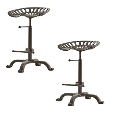 Cast Iron Bar Stool Industrial Home Decor Swivel Chair Adjustable Tractor Seat 2X - image 1