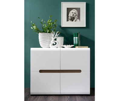Impact Furniture White Gloss Sideboard Dresser Buffet 4 Door Cabinet Unit Modern Square Compact Storage Azteca - image 1