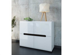 Impact Furniture White Gloss Sideboard Dresser Buffet 4 Door Cabinet Unit Modern Square Compact Storage Azteca - thumbnail 3