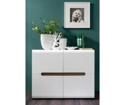 Impact Furniture White Gloss Sideboard Dresser Buffet 4 Door Cabinet Unit Modern Square Compact Storage Azteca - thumbnail 1