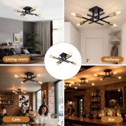 Emitto Semi Flush Mount Ceiling Light Fixture Matte Black & Gold 4 Light E27 - thumbnail 9
