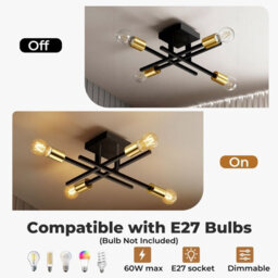 Emitto Semi Flush Mount Ceiling Light Fixture Matte Black & Gold 4 Light E27 - thumbnail 7