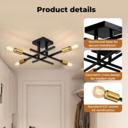 Emitto Semi Flush Mount Ceiling Light Fixture Matte Black & Gold 4 Light E27 - thumbnail 6