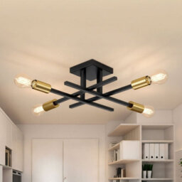 Emitto Semi Flush Mount Ceiling Light Fixture Matte Black & Gold 4 Light E27 - thumbnail 1