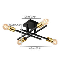 Emitto Semi Flush Mount Ceiling Light Fixture Matte Black & Gold 4 Light E27 - thumbnail 4