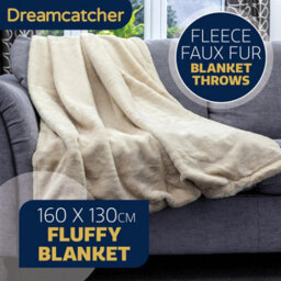Dreamcatcher Blanket Throw Soft Faux Fur 160 X 130Cm Cream Fleece Overblanket Fluffy Blanket  For Sofa & Beds - thumbnail 3