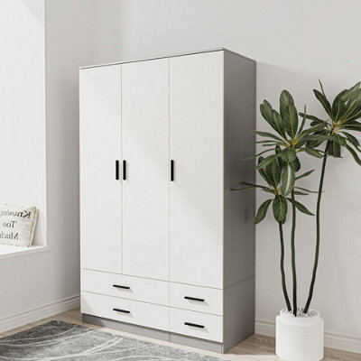 Urbn-Living Urbnliving 180Cm Height White 3 Door 4 Drawer Wardrobe Storage Shelf Modern Bedroom Grey Furniture - image 1